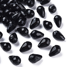 Opaque Acrylic Beads, Faceted, Teardrop
