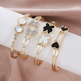 304 Stainless Steel Hinged Cuff Bangles for Women, Golden