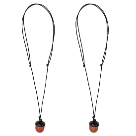 2шт 2 цвета желудь деревянный медальон кулон ожерелье с вощеными шнурами, колье с открывающейся коробкой для хранения для женщин