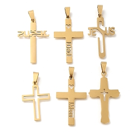 201 Stainless Steel Pendants, Laser Cut, Cross Charm