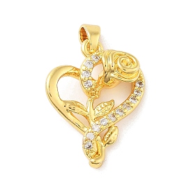 Brass Micro Pave Cubic Zirconia Pendants, Heart & Flower Charm