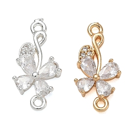 Brass Pave Clear Cubic Zirconia Connector Charms, Flower Links