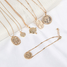 Vintage Coin Pendant Necklace with Short/Long Chain for Women/Men