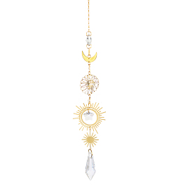Quartz Crystal Big Pendant Decorations, Hanging Sun Catchers, with Wire Wrapped Flower, Bullet