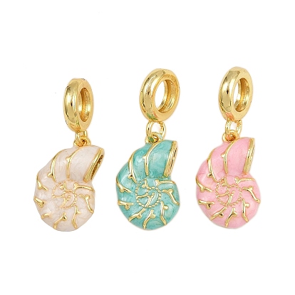 Латунные эмалированные европейские подвески с подвесками, подвески с большими отверстиями в форме раковины, реальный 18 k позолоченный, стойки покрытие, долговечный, без кадмия и без свинца
