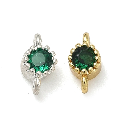 Латунные подвески-шармы с зелеными кубическими циркониями, плоские круглые звенья, инкрустированные фианитами., долговечный, стойки покрытие