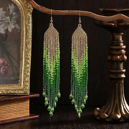 Серьги-кисточки из бисера ручной работы из богемного стекла, золотые