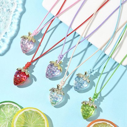 6 шт. прозрачные акриловые подвески-ожерелья, клубника, вощеной полиэфирным кордом