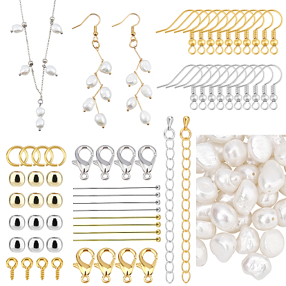 Kit de fabrication de bijoux en perles à faire soi-même, y compris les perles, Perles en laiton et broche et chaîne d'extrémité, bélières en fer et anneaux de saut et crochets de boucle d'oreille, fil élastique, fermoirs en alliage, aiguilles