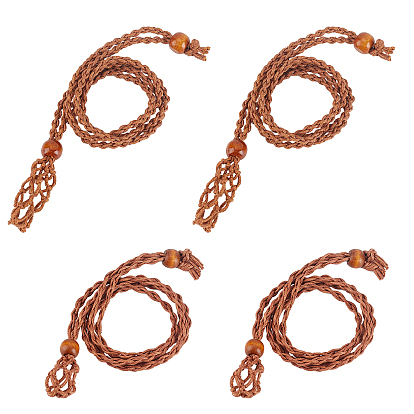 4Pcs 2 Style Adjustable Braided Waxed Cord Macrame Pouch Necklace Making, Interchangeable Stone, with Wood Beads
