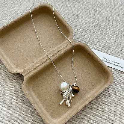 304 Подвески из нержавеющей стали и натурального тигрового глаза, цвет нержавеющей стали