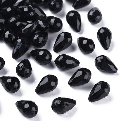 Opaque Acrylic Beads, Faceted, Teardrop