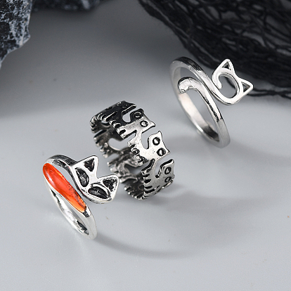 Наборы колец из цинкового сплава в готическом стиле для женщин, милая форма лисы/кошки
