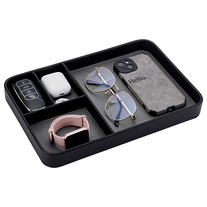 4 Grids PU Leather Jewelry Plates, Storage Tray for Rings, Necklaces, Earrings, Rectangle