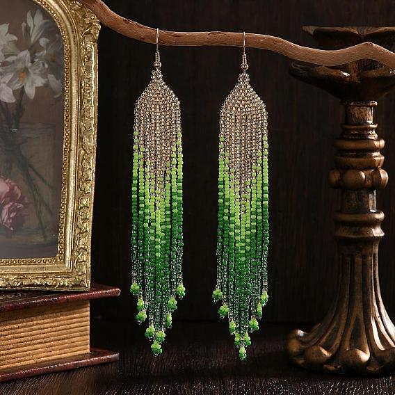 Серьги-кисточки из бисера ручной работы из богемного стекла, золотые