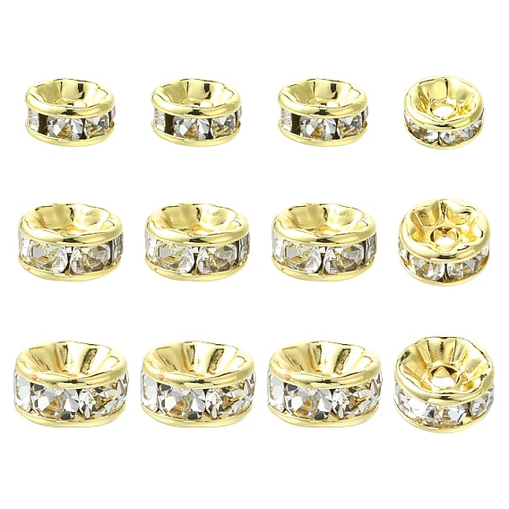 30 pièces 3 styles 316 perles d'espacement en acier inoxydable chirurgical avec strass, plat rond, placage ionique (ip)