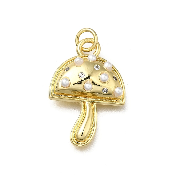 Латунные микро проложить кубического циркония подвески, с ABS имитации жемчуга, грибные прелести, без кадмия и без свинца, стойки покрытие, долговечный, с целью перехода в кольце