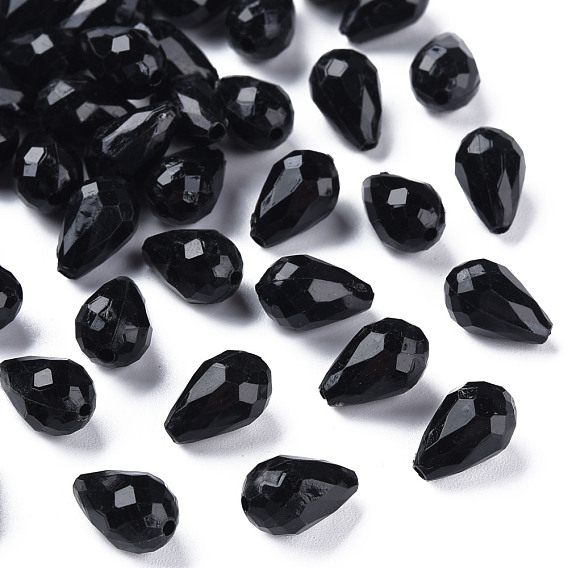 Opaque Acrylic Beads, Faceted, Teardrop