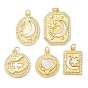 Brass Micro Pave Clear Cubic Zirconia Pendants, with Natural Shell, Golden