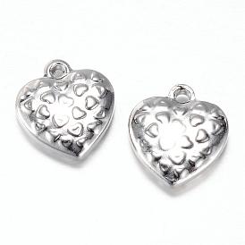 201 Stainless Steel Charms, Puffed Heart