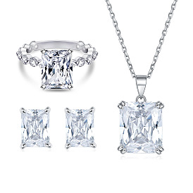 925 Sterling Silver Jewelry Set with Rectangle Cubic Zirconia for Women