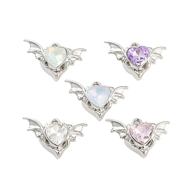 Rack Plating Alloy Glass Pendants, Flying Heart, Platinum