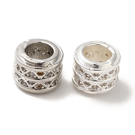 Rack Plating Brass Pave Clear Cubic Zirconia European Beads, Cadmium Free & Lead Free, Column