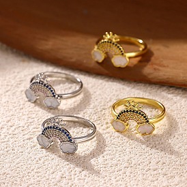 Кольца для женщин с микропаве из латуни и кубическими цирконами, Радуга с облаком, с эмалью