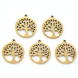 Pendentifs en acier inoxydable, Coupe au laser, placage ionique (ip), ovale avec arbre de vie