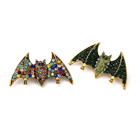 Zinc Alloy Rhinestone Halloween Bat Brooch, Antique Golden