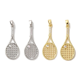 Brass Micro Pave Cibic Zirconia Pendants, Long-Lasting Plated, Cadmium Free & Lead FreeBadminton Racket