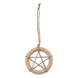 Ring with Star Wood Pendant Decoration, Jute Cord Hanging Ornaments