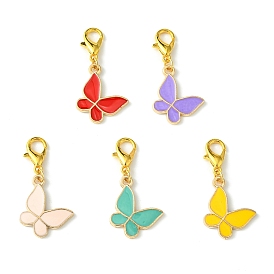 Alloy Enamel Butterfly Pendant Decorations, with Lobster Claw Clasps