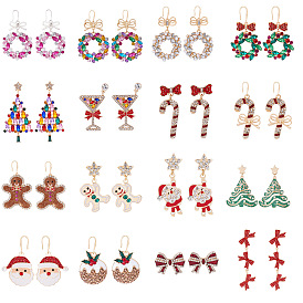 Рождественские серьги-гвоздики из сплава, с эмалью, стразами, акрилом и пластиковыми жемчужинами