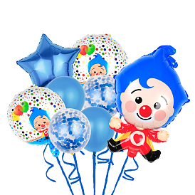 Balloons Set, Including Clown & Star & Round Aluminum Film Balloons, Round Latex Balloons and Round Confetti Balloons, for Party Festival Home Decorations