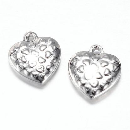 201 Stainless Steel Charms, Puffed Heart