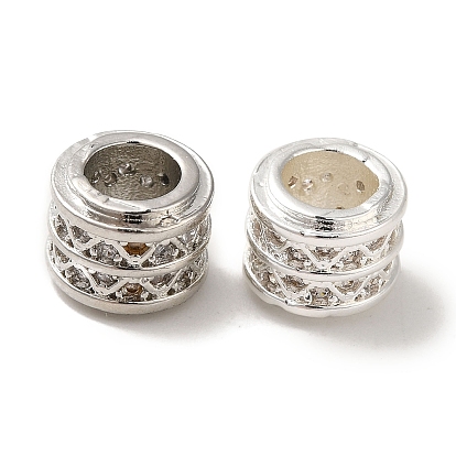 Rack Plating Brass Pave Clear Cubic Zirconia European Beads, Cadmium Free & Lead Free, Column