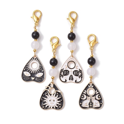 4Pcs Alloy Enamel Heart Pendant Decorations, with Acrylic Beads and Alloy Lobster Claw Clasps, Golden & Light Gold