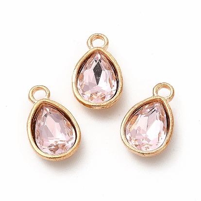 Faceted Glass Rhinestone Pendants, with Golden Tone Zinc Alloy Findings, Teardrop Charms