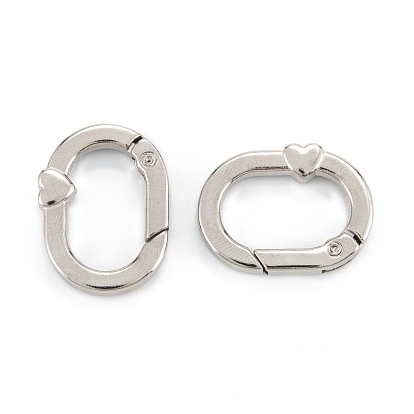 Zinc Alloy Spring Gate Rings, Oval with Heart