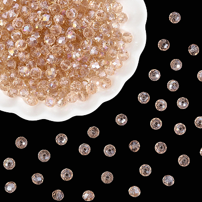 Гальванические стеклянные бусины, с покрытием AB цвета, граненые, рондель