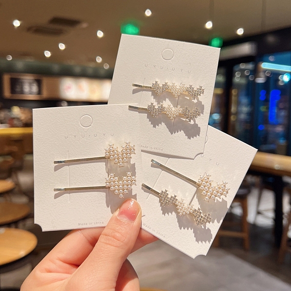 2шт. шпильки для волос со стразами, с имитацией жемчужина бисера, сердце