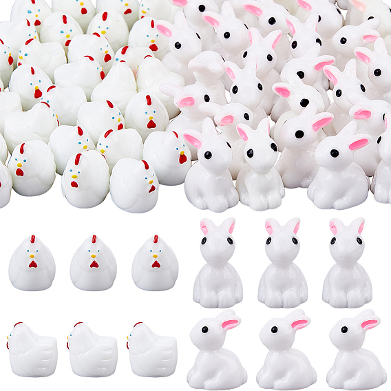 60 шт. 2 стили, смоляные украшения для демонстрации кроликов и цыплят, для украшения рабочего стола домашнего офиса