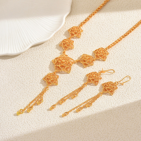 Комплекты из серег и ожерелий с полыми цветами из сплава для женщин