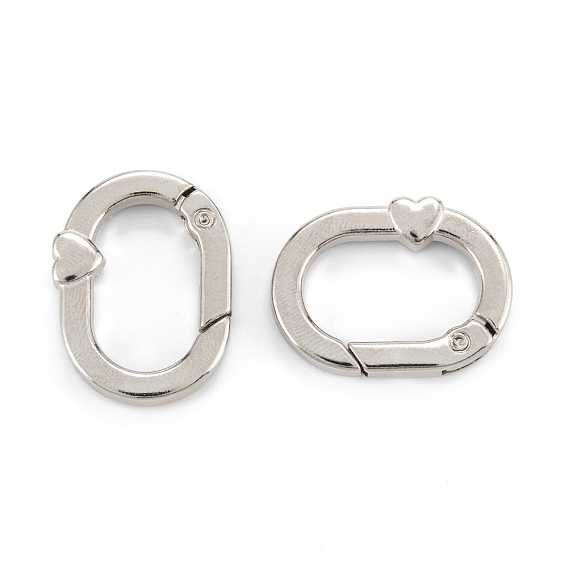Zinc Alloy Spring Gate Rings, Oval with Heart