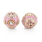 Handmade Indonesia Beads, with Crystal AB Rhinestone and Golden Tone Brass Findings, Round