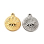 304 Stainless Steel Pendants, with Crystal Rhinestone, Flat Round with Eye Charms