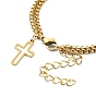 304 Stainless Steel Hollow Cross Charm Bracelet with Double Layer Box Chains