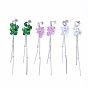 304 Stainless Steel Dangle Stud Earring, with Cable Chains, Cubic Zirconia Charms and Ear Nuts