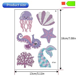 Ocean Animal Theme DIY Diamond Painting Stickers Kits for Kids and Adult Beginners, Cartoon Stickers Stick Paint with Diamonds, Sea Horse Octopus Shell